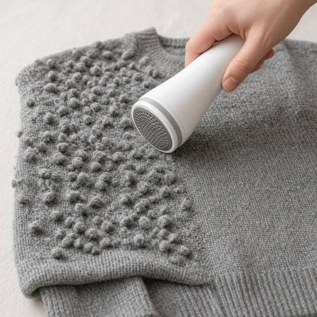 Rechargeable lint remover in use