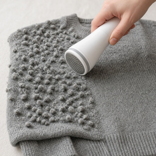 Rechargeable lint remover in use